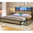 thumbnail image 6 of Amuzer Queen Size Bed Frame with Drawers,LED Storage Headboard Bed Frame with Charging Station,Gray, 6 of 7