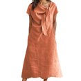 thumbnail image 5 of CIENVNSTG Elegant Solid Short Dresses Summer Casual Loose O Neck Lace Up Skirt Simple Elegant Formal Dress Watermelon Red 4XL, 5 of 5