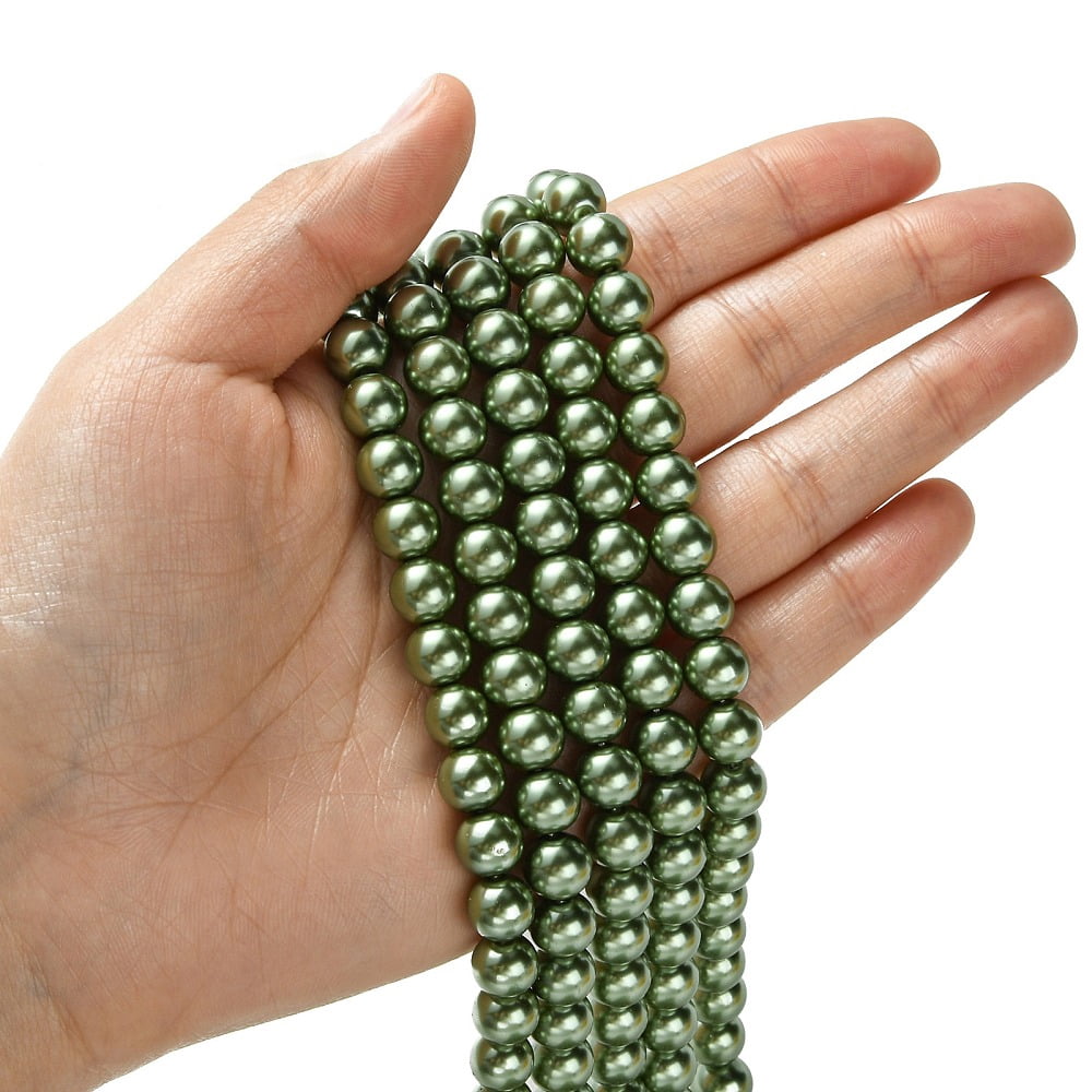 Eco-Friendly Dyed Glass Pearl Round Bead Strands Cotton Cord Threaded Dark Olive Green 8mm Hole: 0.7~1.1mm about 52pcs/strand 15 inch