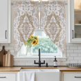 thumbnail image 6 of Brown Boho Swag Curtains for Kitchen/Bedroom/Living Room, Vintage Abstract Art Floral Ethnic Tribe Scalloped Curtains 63 Inch Long, Window Swag Topper Curtains Valances 2 Panels Set 36"x63", 6 of 8