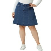 MODA NOVA Juniors Plus Size Denim Skirt for Casual A-line Jean Buttons Decor Faux Pockets Mini Skirts