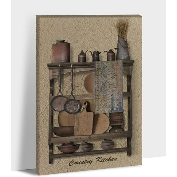 Rustic Kitchen Wall Art - Kitchenware Pictures for Farmhouse Dining Room Wall Decor, Antique Kitchen Tableware Canvas Prints, Kitchen Painting Framed Artwork for Country Home Decorations 12x18 Inches