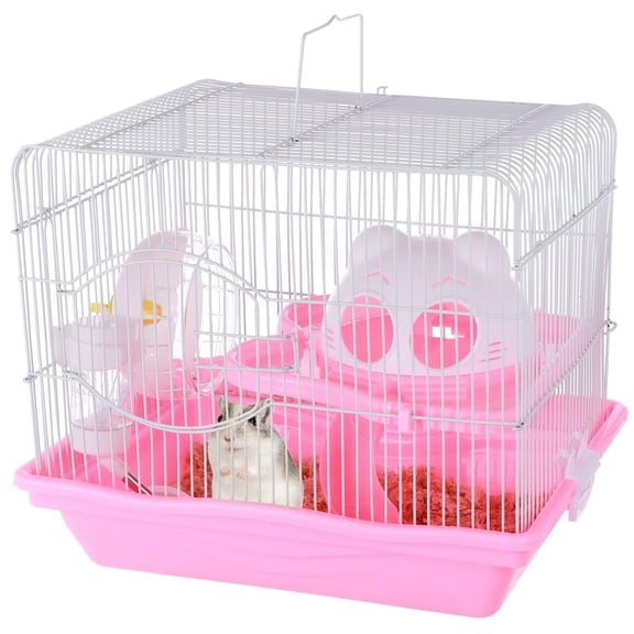 Hamster Cage with Water Bottle& Cabin& Running Wheel, Portable Pet Cage, Easy to Clean Pet cage