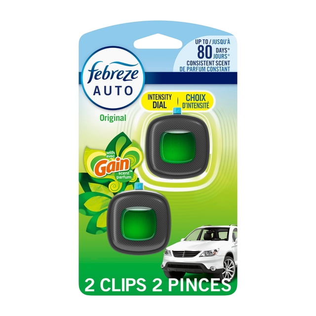 Febreze Car Air Freshener, Odor-Fighting Automotive Vent Clip, Gain Original Scent, 2ct