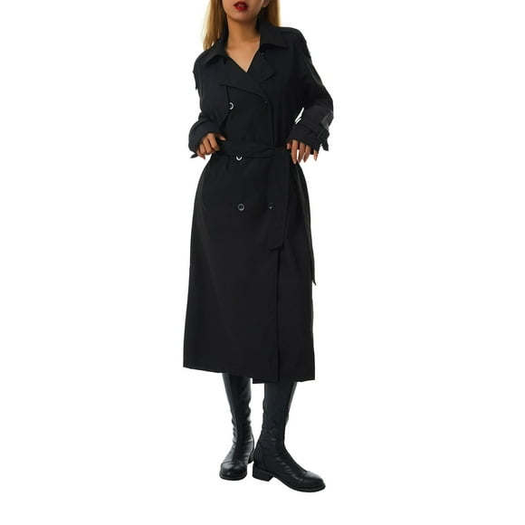 Gupgi Women Jackets Double Breasted Long Trench Coat Classic Lapel Long Sleeve Windproof Overcoat