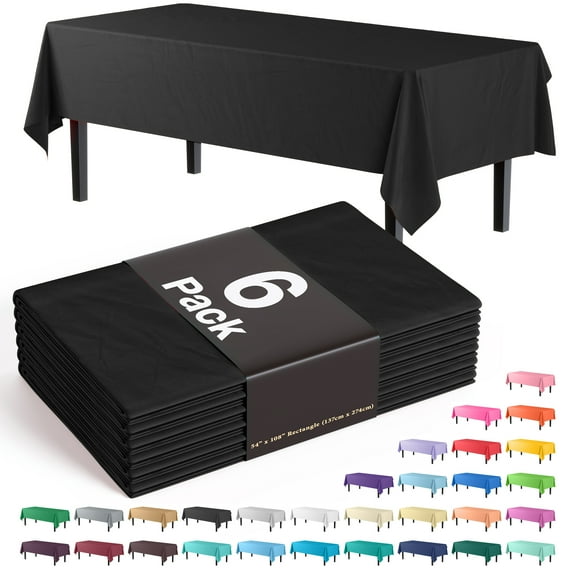Exquisite 6 Pack Premium Rectangular Plastic Tablecloth Cover 54" x 108" - Black