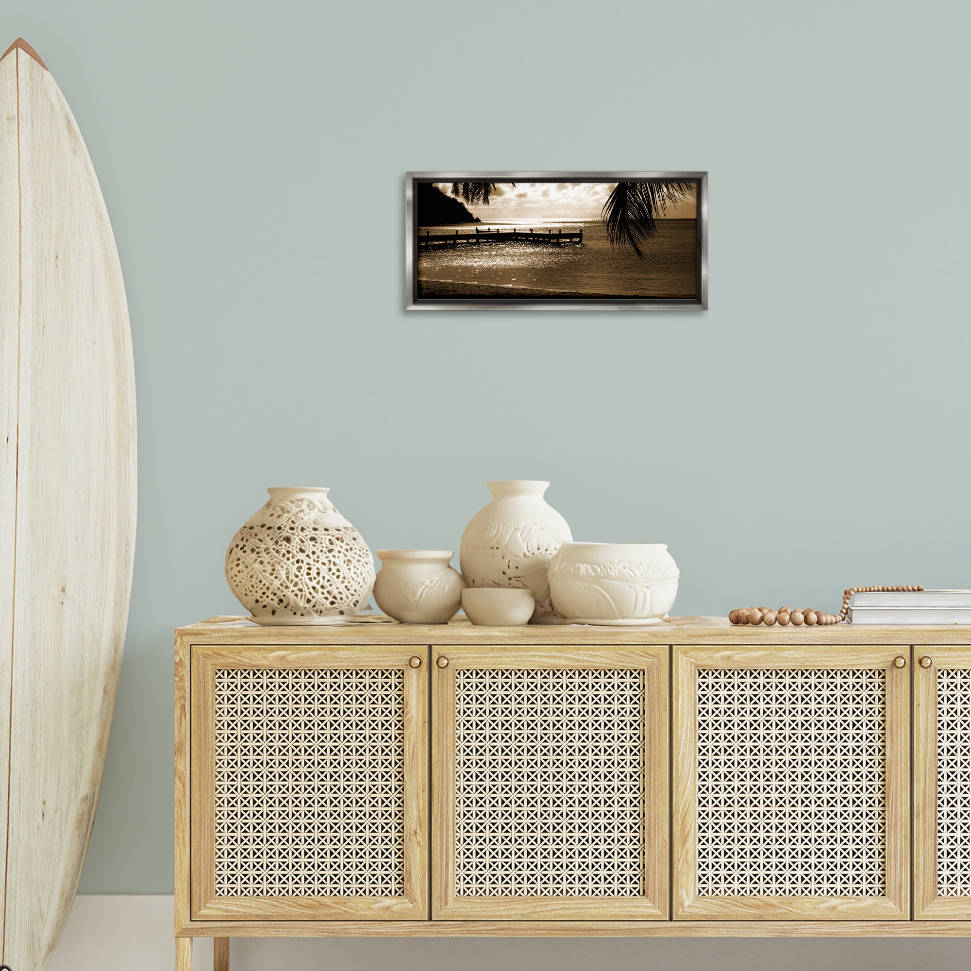 Stupell Industries Wooden Jetty Dock Landscape & Nature Photography Gray Floater Framed Canvas Art Print Wall Art, 25 x 11