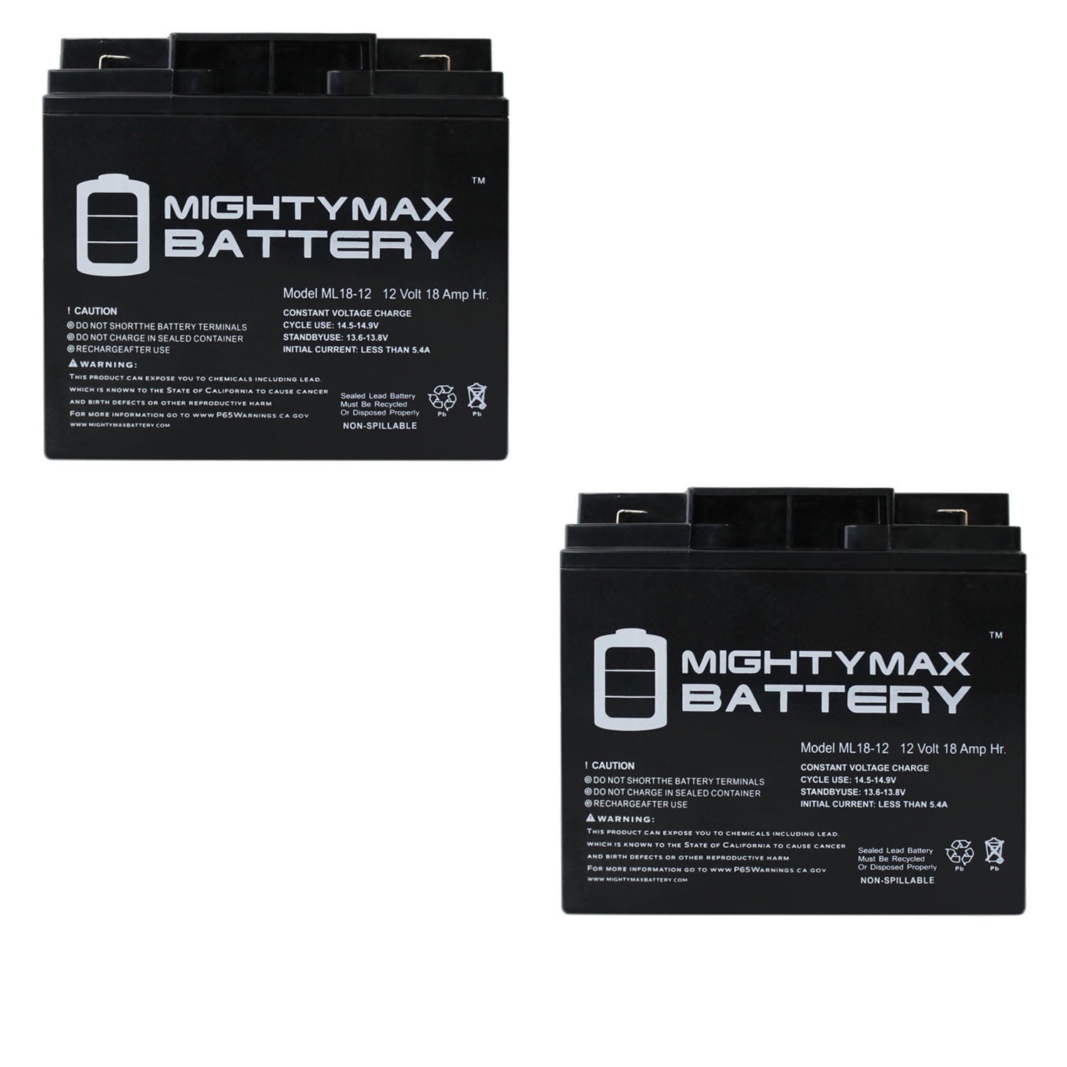 Pack of 2 12 Volt 18 AH SLA Battery ML18-12 Mighty Max Battery Brand Product 