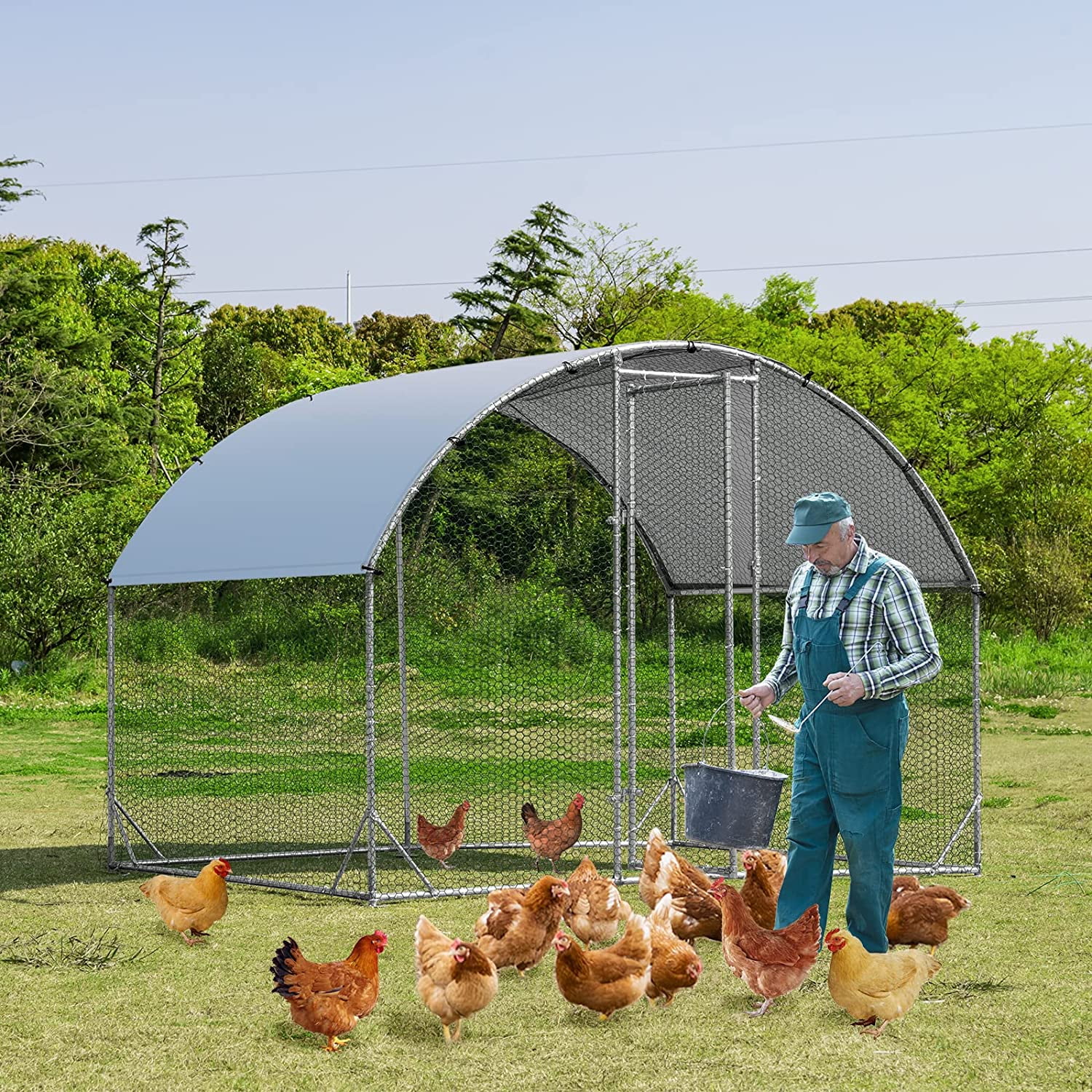 Extra Large Metal Chicken Coop Walkin Poultry Cage Hen Run House Rabbits Habitat Cage Round