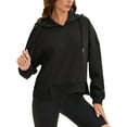 thumbnail image 4 of Sudadera recortada de mujer ATHLECHIC, sudaderas oversized con aberturas laterales, media cremallera, atuendos de otoño, XL, negra, 4 of 5