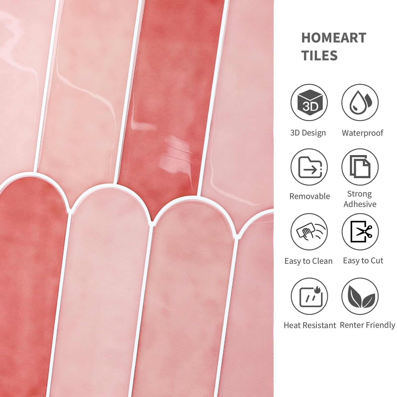 HOMEART 10-Sheet Peel and Stick Backsplash Tile, Pink Backsplash Self Adhesive Wall Tiles Stick on Backsplash for Kitchen Bathroom
