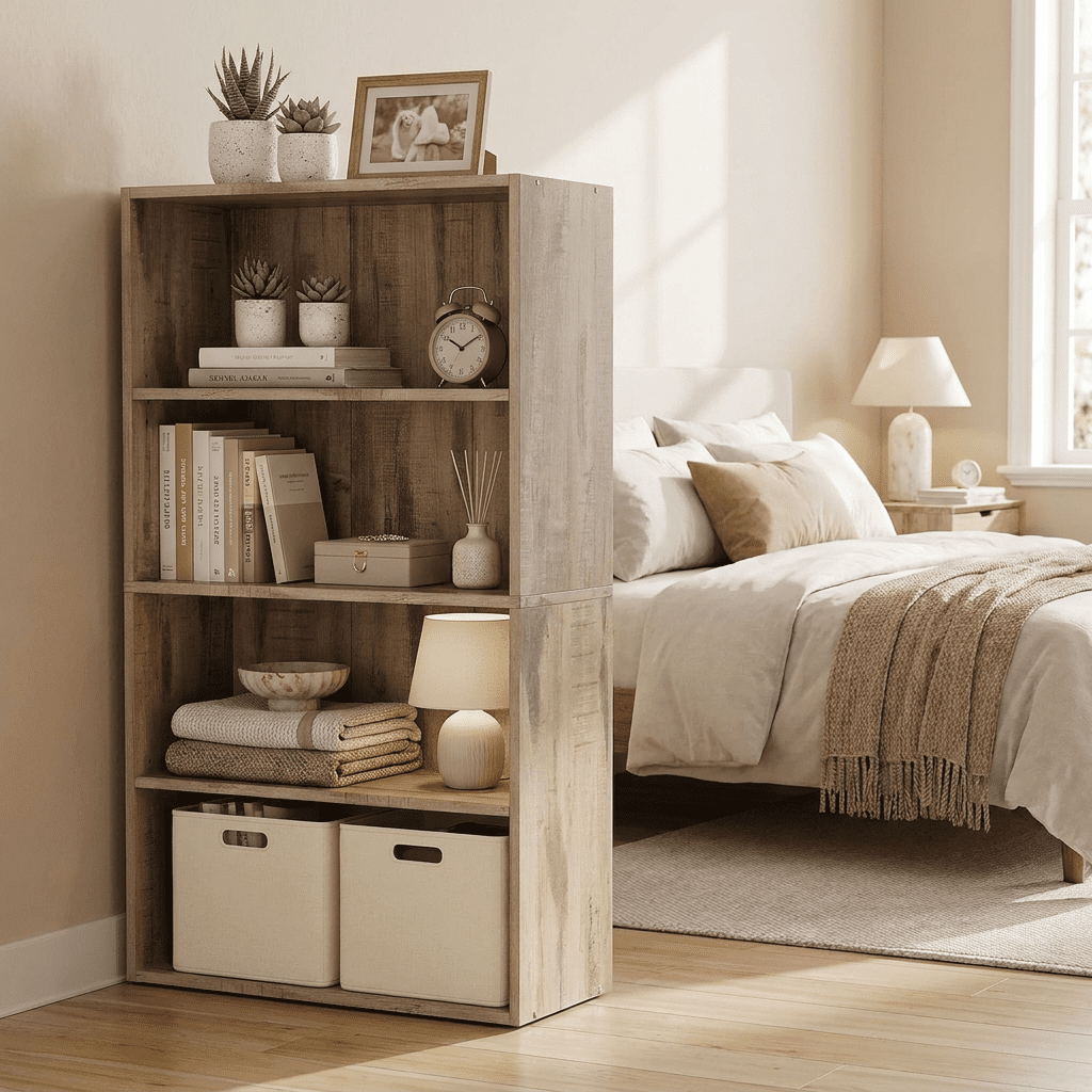 Ledrem 4-Tier Freestanding Bookcase with Open Shelving, Milk Mocha