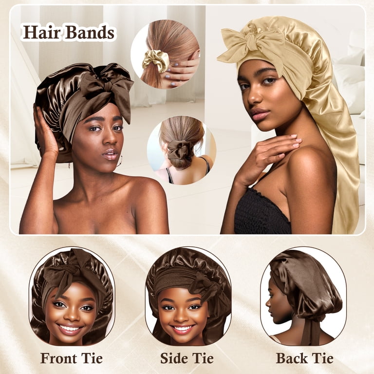 Amaopus 2PCS Long Satin Bonnet for Women, Double Layer  display picture 1