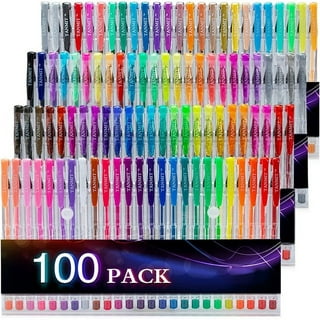 Nylea 100 Pack Glitter Gel Pens for Adult Coloring with Silk Travel Case -  Colored Glitter Pens for Coloring, Colored Gel Pens for Kids, Gel Glitter