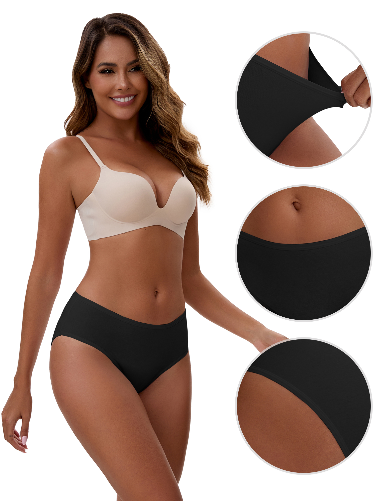 Unique Bargains Women's Cotton Mid-Waisted Full Coverage Briefs XL Black