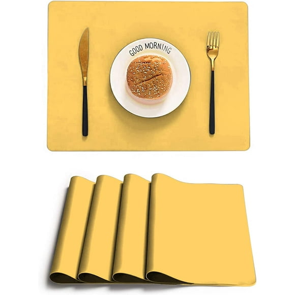Nvzi Silicone Placemats for Dining Table, Heat Resistant Table Placemat 4pcs,Waterproof Placemats Wipeable Kitchen Table Place Mats Reusable,Easy to Clean- Yellow