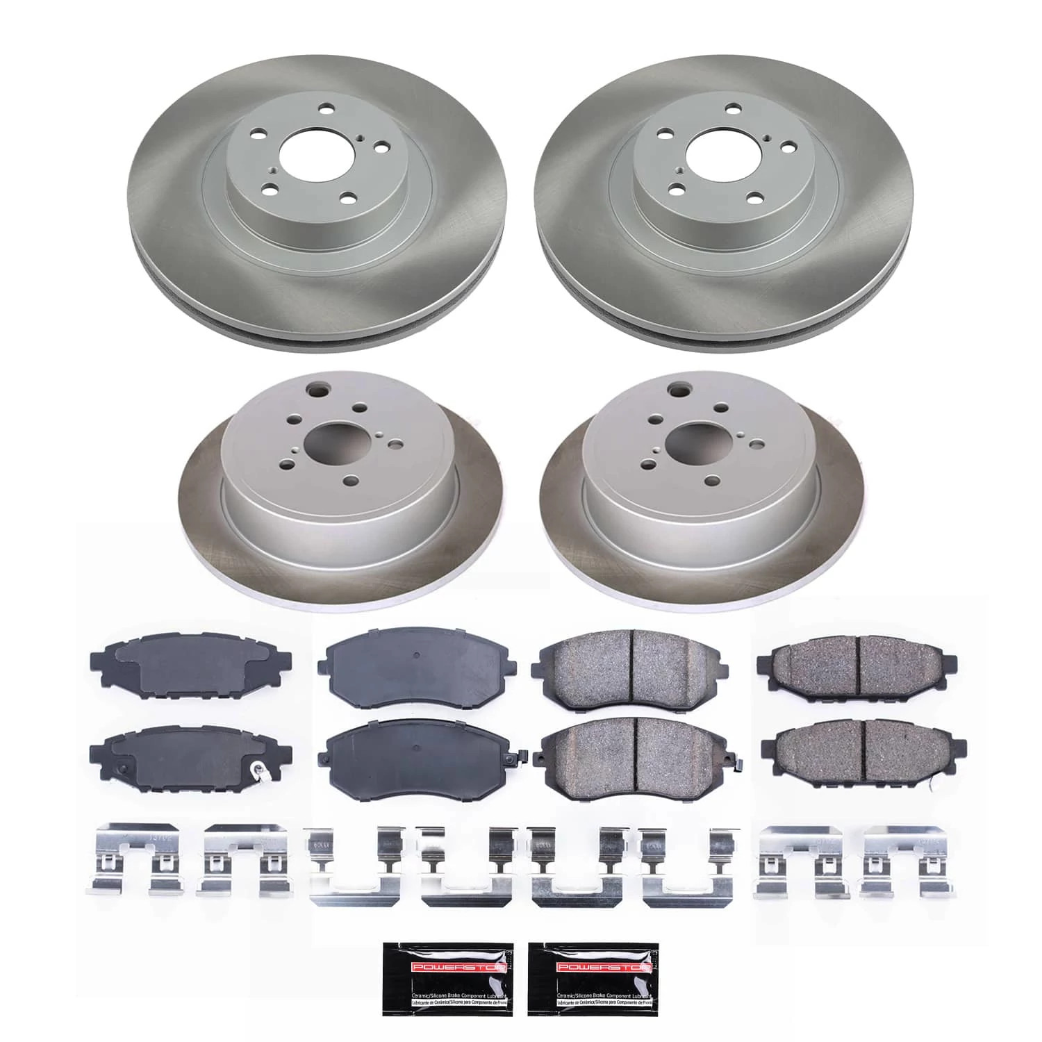 PowerStop Front and Rear Semi-Coated Rotor and Low-Dust Ceramic Brake Pad Kit SC4077
