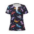 thumbnail image 2 of Uemuo Cartoon Dinosaur Drawing Women's Deep V-Neck Low Cut Tops - Casual Loose Fit with Stainless Steel Loop, Soft, Breathable, Perfect for Office, Travel, and Daily Wear-Medium, 2 of 5
