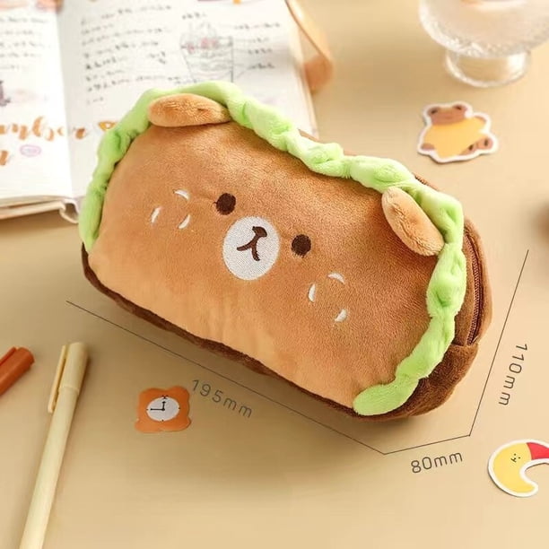 Estuche Kawaii de felpa con forma de hamburguesa y perro para estudiantes, bolsa bonita de gran capacidad para almacenar bolígrafos, suministros escolares Fivean unisex