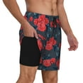 thumbnail image 2 of Yiaed Rose Flowers Print Mens Swim Trunks Bathing Suit Compression Liner Beach Swim Shorts Swimwear Quick Dry Zipper Pocket No-Chafing Board Short-X-Large, 2 of 6