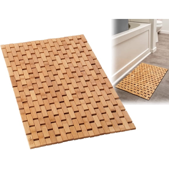 Alfombra de baño de bambú ZPirates, plegable, de madera, 60 x 40 x 1 cm, moderna