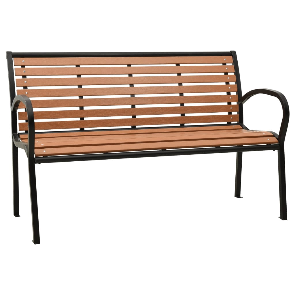 Patio Bench 49.2" Steel and WPC Black and Brown Outdoor Benches Domqga