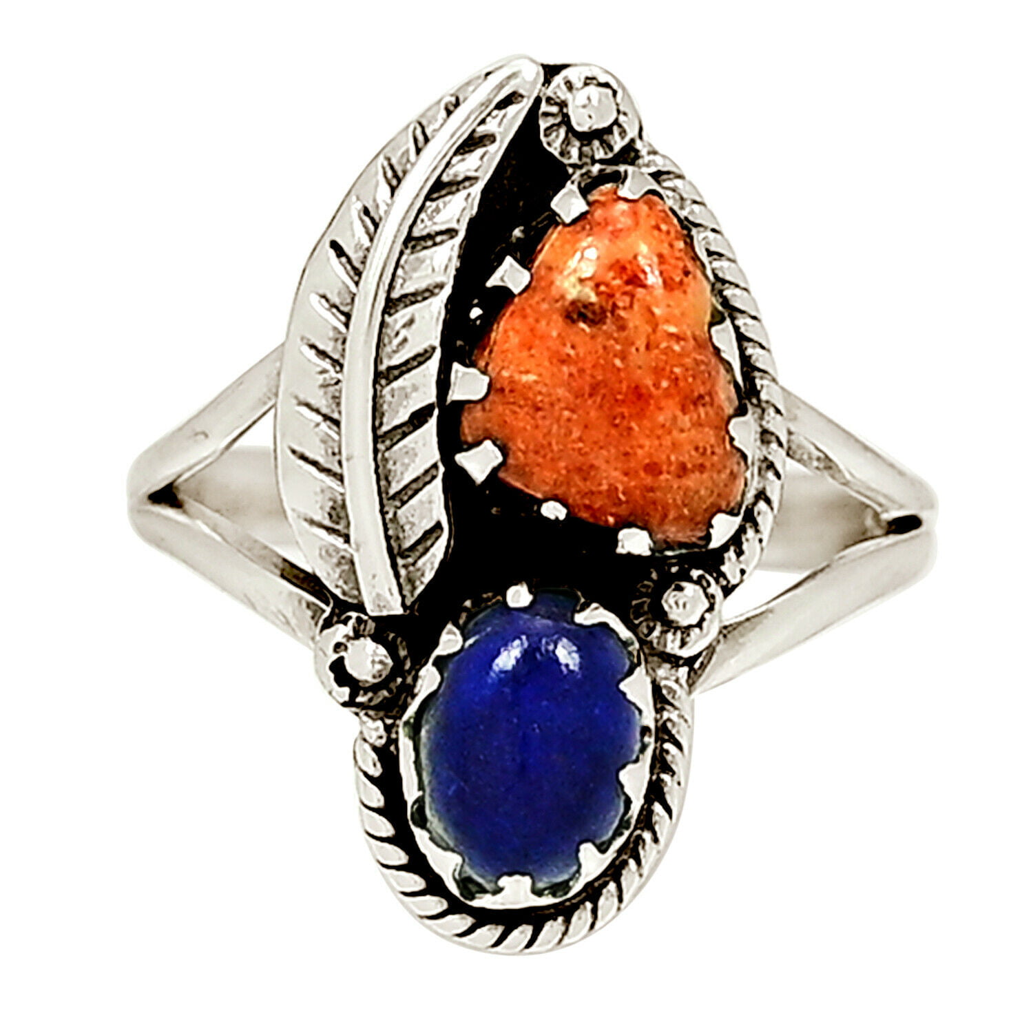 925 Sterling Silver Coral Gemstone Oval Solitaire Ring Size 4.5-9 
