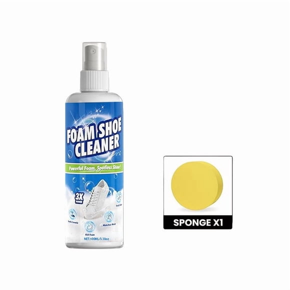 Limpiador de zapatos en espuma sin enjuague, limpiador de zapatillas blancas, quitamanchas en espuma 3X para zapatos de lona, cuero y malla, botella de 100 ml con esponja aplicadora.
