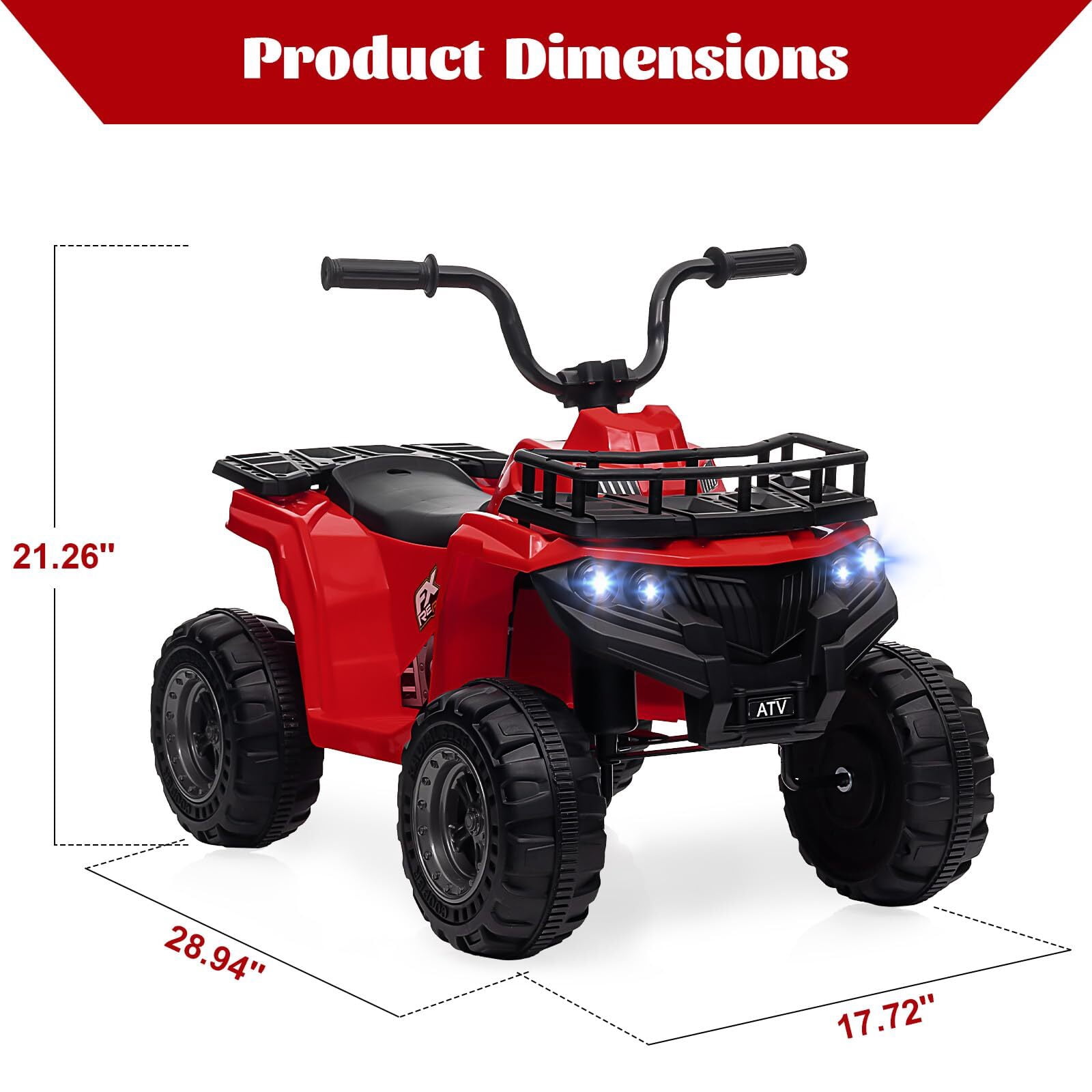Sakiyr 12V Kids Ride On ATV, Battery Powered Electric Vehicle with Led Light, 4-Wheeler Quad ATV Play Car 2 Speeds for Boys Girls