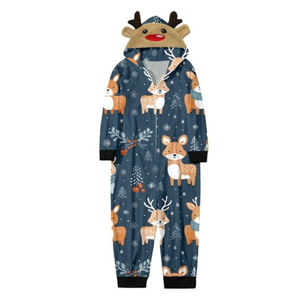 

Family Photo Outfits Christmas Long Sleeve Cute Deer Head Hoodie Kids Jumpsuit Soft Zipper Romper Sleepwear Holiday Casual Pajamas Set Navy 2 Years - 3 Years