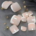 thumbnail image 2 of Natural Nude Pink White French Press On Toe Nails, False Tips Pedicure Fake Toenails Set, 2 of 5