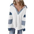 thumbnail image 2 of Yteetum Women's Oversized Striped Sweatshirts V Neck Drop Shoulder Long Sleeve Patchwork Pullover Sweatshirts Top Womens Casual Colorblock Loose Fits Long Sleeve Hoodless Sweatshirt Fall Clothes, 2 of 5