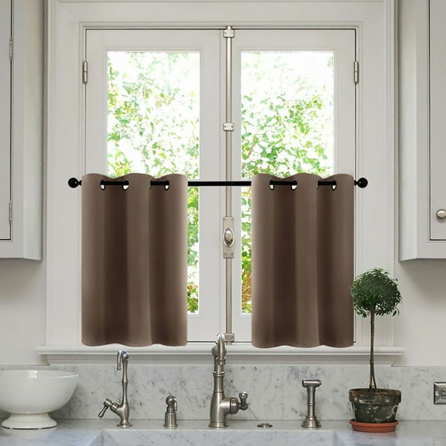 Innerwin Panneaux de Cantonnière Rideaux Thermiques Droits 2 Pcs Décor Demi-Rideau Occultant Court à Œillets Imprimé Café 34 *24 Pouces à Œillets