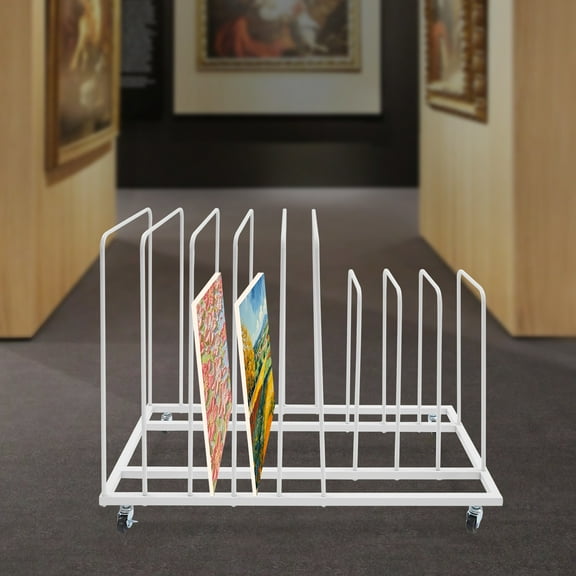 Art Drying Rack with Wheels, 33.46x17.32x27.17in White Iron, 9 Compartments (5L 4S) & 2-Brake Casters, Ventilated Design for Studios/Galleries/Classrooms