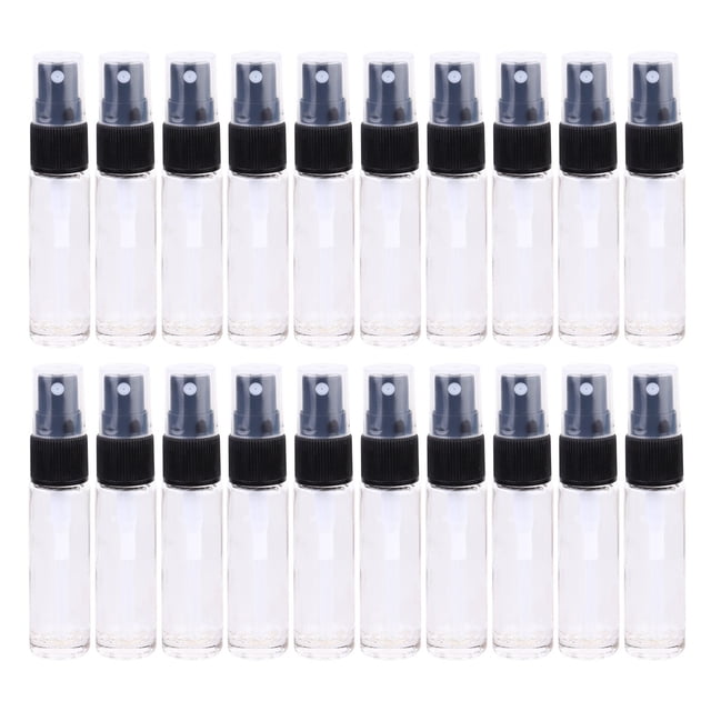 Shisuyan 20PCS 10ML Empty Perfume Bottles Glass Eessential Oil Atomizer Portable Refillable Sample Liquid Sprayer (Transparent Bottle and Black Top)