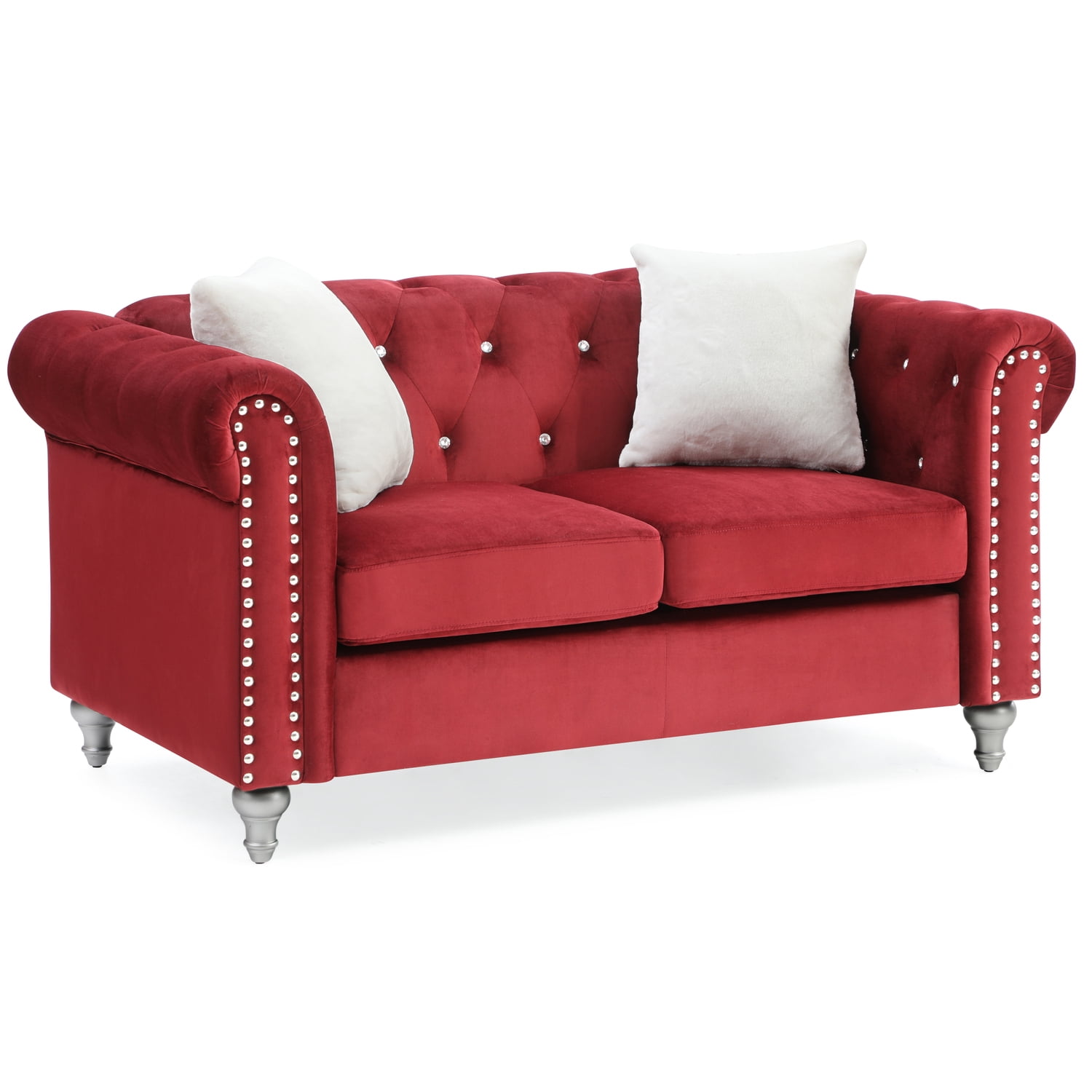 Glory Furniture Raisa Velvet Loveseat in Burgundy