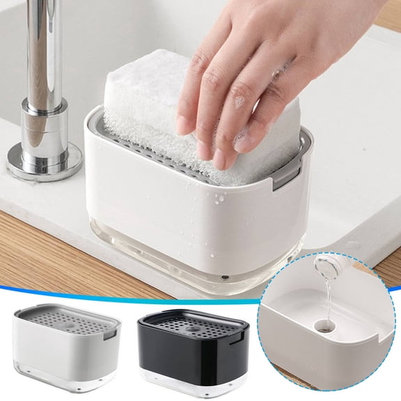 2-in-1 Dish Soap Dispenser with Sponge Holder Leak-Proof Large Capacity Kitchen Sink Organizer Pump Action BPA-Free Washing