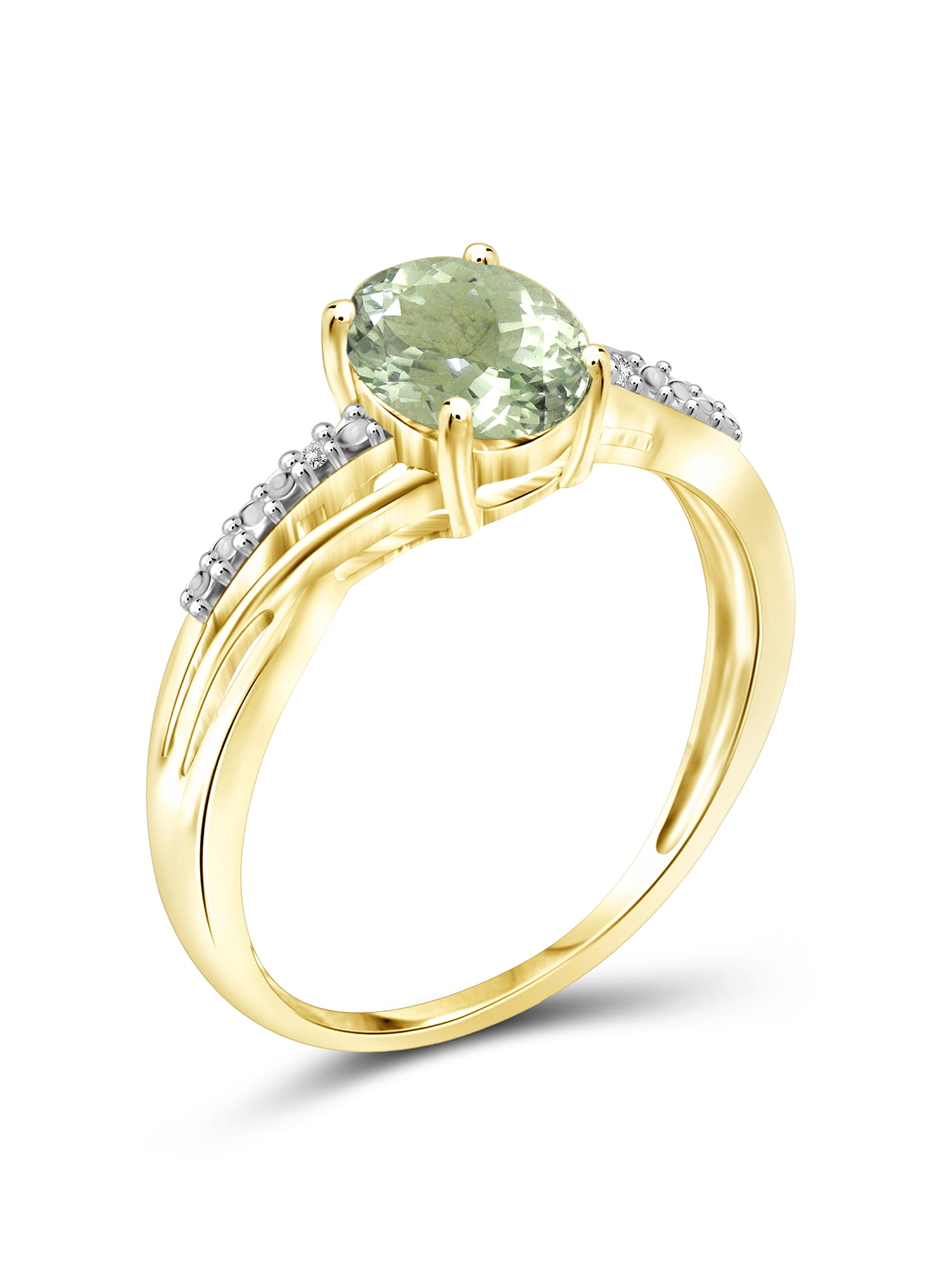 JewelersClub Green Amethyst Ring Birthstone Jewelry–1.30 Carat Green Amethyst 14K Gold Plated Silver Ring Jewelry with White Diamond Accent–Gemstone Rings with Hypoallergenic 14K Gold Plated Silver