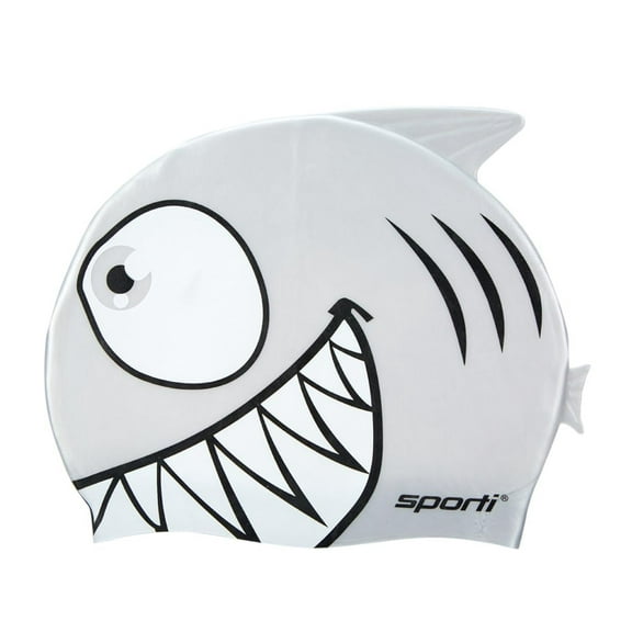 Sporti Junior Silicone Swim Cap - Cartoon Shark Design, Easy On/Off, Children's Size