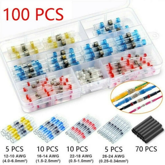 100pc Electrical Waterproof Seal Sleeve Heat Shrink Butt Terminals Boxed Solder Seal Wire Connectors Sleeve