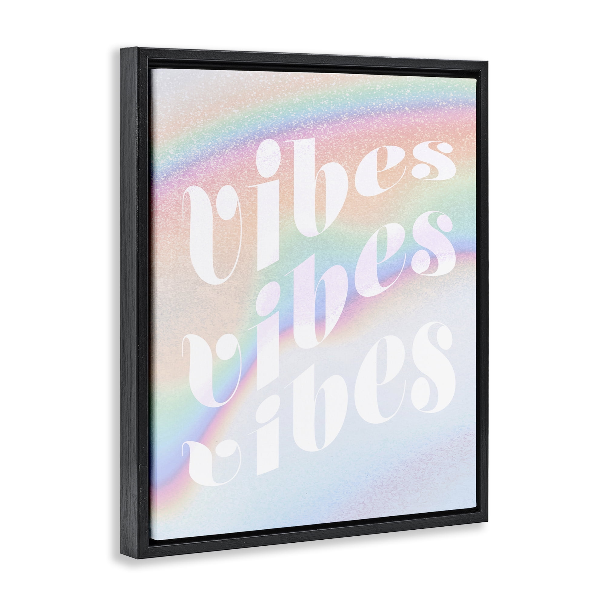 Stupell Industries Vibes over Glam Rainbow Text & Numbers Painting Black Floater Framed Canvas Art Print Wall Art, 25 x 31