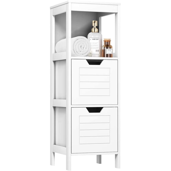 Giantex Bathroom Floor Cabinet, Wooden Free Standing Side Storage Cabinet with Two Removable Drawers for Flexible Storing, Suitable for Bathroom, Living Room, Bedroom, 12 x 12 x 35 inches