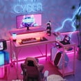 thumbnail image 1 of Bestier 42'' Small L Shaped Gaming Desk with Power Outlets Carbon Fiber Pink, 1 of 6