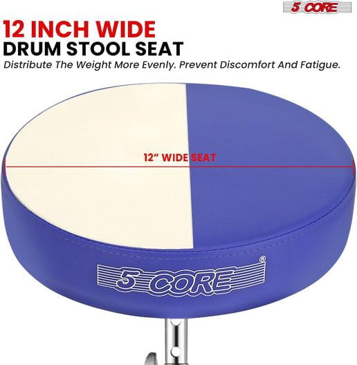 Drum Throne Adjustable Guitar Stool Padded Seat + Drum Practice Pad Snare Drumming Stand - DS CH ORG + DPAD COMBO Blue