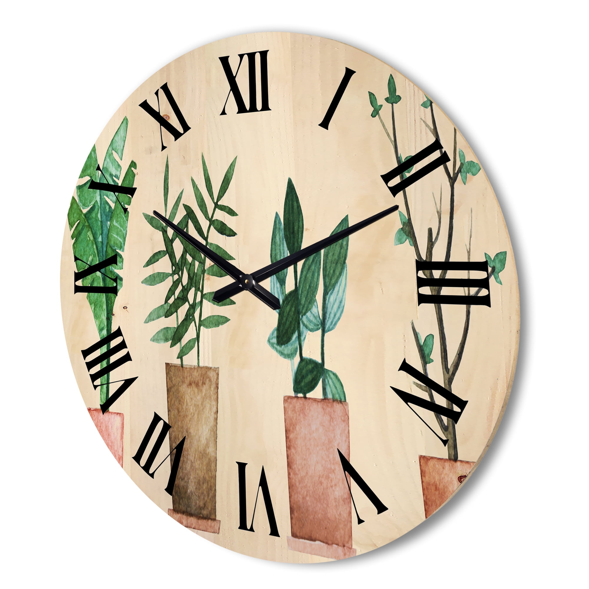 Designart 'Duo of Potted Flowers House Plants In Claypots' Farmhouse Wood Wall Clock