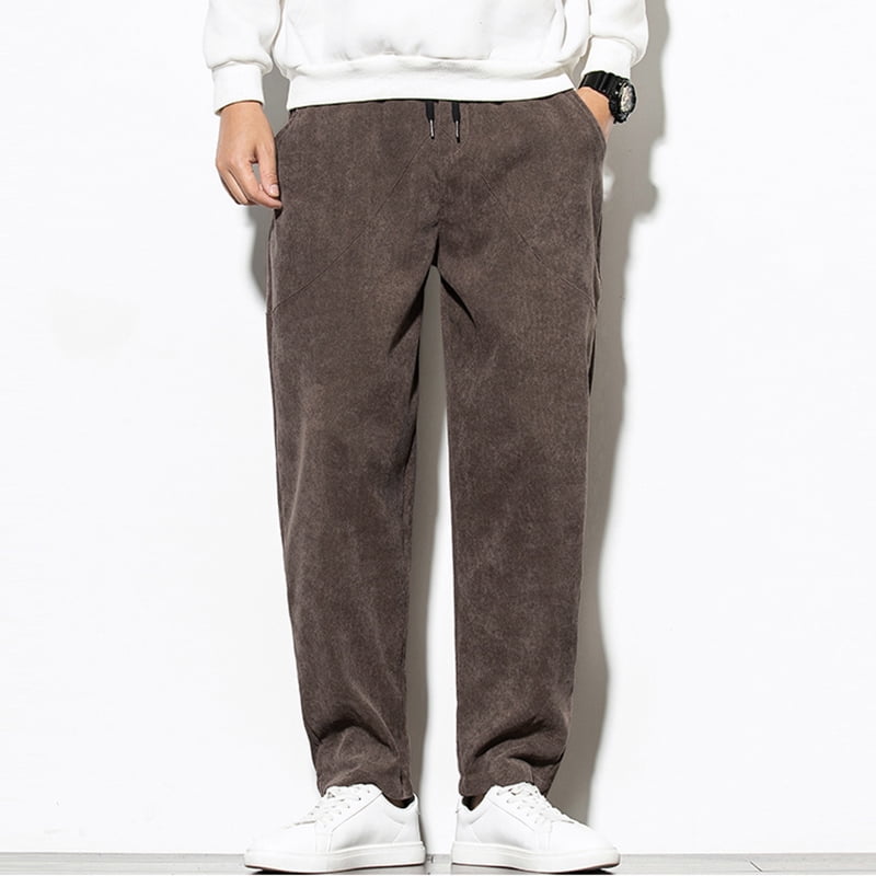 INCERUN Mens Corduroy Cord Smart Casual Trousers Drawstring Long Pants
