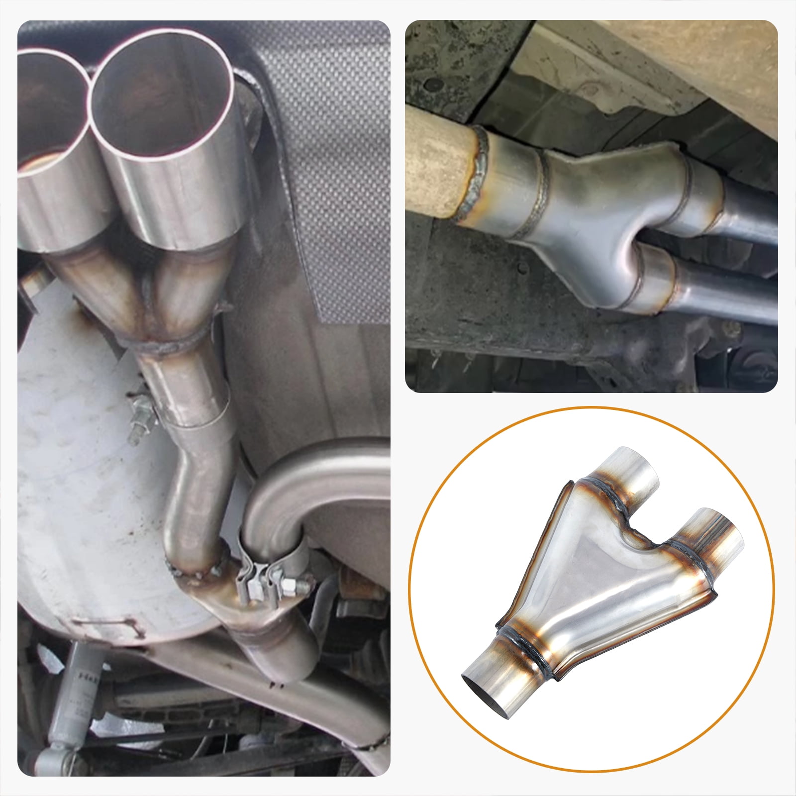 Exhaust Y Pipe, Universal 2.5" Inlet 2.5" Outlet Stainless Steel Y Pipe 10" Long