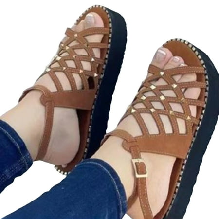 

Female s Height Flat Sandals with Willow Nails Open Toe Durable Shoes for Outdoor School Performances 36 Brown