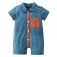 thumbnail image 2 of Summer Infant Baby Short-sleeved Shorts Cotton Knitted-Denim One-piece Romper, 2 of 7