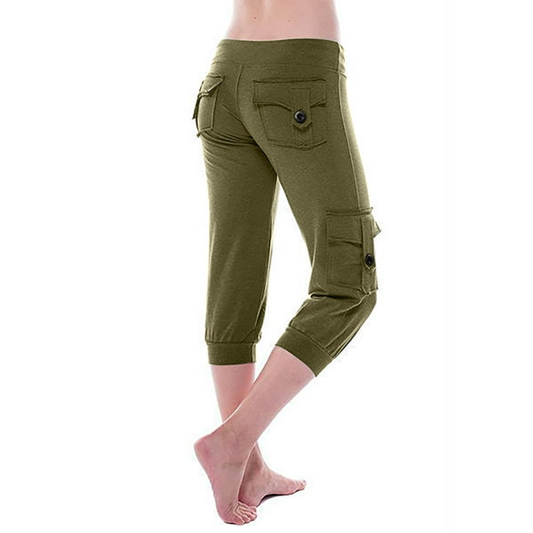 Capri Cargo Pants for Women High Wasit Stretch Casual Capris Pants with  Pockets Summer Workout Out Cropped Trousers
